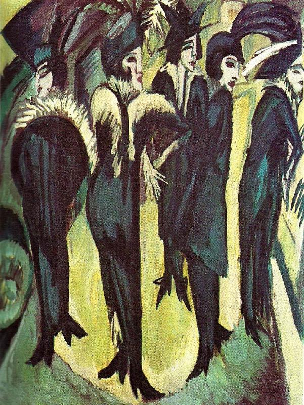 Ernst Ludwig Kirchner fem kvinnor pa gatan Norge oil painting art